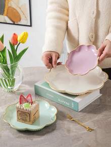 1 khay viền vàng hình hoa, quà tặng Giáng sinh đa năng - trắng - Xem 6