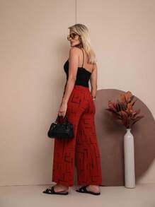 Calca Pantalona Geométrica Calça Estampada Lisa Viscolycra Moda Feminina Bolsos Laterais