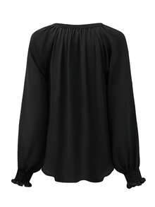 Sequined Halloween Ghost Print Notched Neckline Lantern Sleeve Blouse - Black - View 5