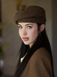 1 件女式秋季纯色波西米亚派对休闲可爱优雅复古街头帽子，复古风格贝雷帽适合日常户外素描 - 彩色 - 查看 5