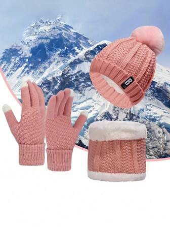 Set de 3 piezas de guantes, gorro y bufanda tejidos de lana para mantener el calor en invierno