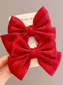 2pcs Bow Hair Clips, Ultra Fairy French Satin Hair Clips, Sweet Elegant, Back Clip Style, High-End Texture, Top Clip Style, Princess Style Hair Accessories, Hairband Children Hair Accessories (Card Is For Display Only) - Bow Hairpin - View 9