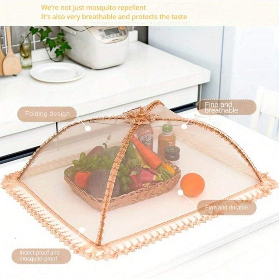 Food Cover Foldable Household Cover Meal Table Cover Leftovers Food Food Cover Table Cover Dish Cover Cover Umbrella Cover Dust - 金色方形款 - 查看 1