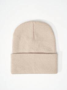 1pc Y2K Style Acrylic Plain Knitted Beanie Hat, Outdoor Cold Weather Casual Warm Cap For Daily Commute Halloween Fall Outfit - Light Board - View 24