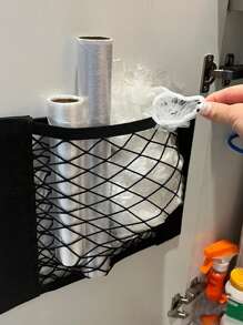 1/2 pièces Sac de rangement en polyester, Sac de rangement en maille noire minimaliste, Sac de rangement fixé au mur à l'intérieur de la porte de l'armoire de cuisine sans perçage, Sac de rangement en maille, Distributeur de désordre ménager pour la maison, la cuisine, la salle de bain Rangement et organisation - Noir - Voir 2