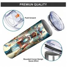 1 件 20 盎司时尚圣诞平底玻璃杯，便携式多用途饮料杯，可重复使用，带吸管和吸管刷，不锈钢健身旅行杯，适合健身、家庭、办公室使用，送给朋友和家人的节日礼物，圣诞节和万圣节，礼品杯，节日旅行水杯 - 彩色 - 查看 7