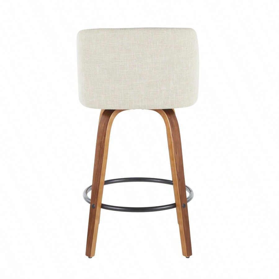 Toriano MidCentury Modern Counter Stool In Walnut And Cream Fabric By