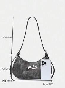 1pc Metallic Decor Punk Style Pu Crossbody Bag For Women With Zipper, Fashionable Adjustable Shoulder Strap, Shoulder Bag Suitable For Travel Use , Goth - Black - View 7