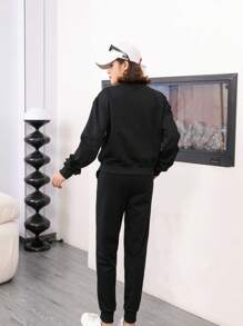 Okay Conjunto De Pants con sudadera cuello redondo y pantalon ambos con pedreria - Negro - Ver 4