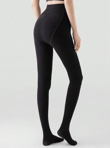 1pc Women's Black Leggings, Black Vertical Stripes Pantyhose, Spring And Autumn Commuting Versatile Black Tights