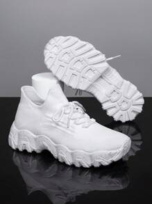 Women's Breathable Round Toe Slip-On Cushion Sneakers, Ladies' Casual Knitted Shoes - 白色 - 查看 3