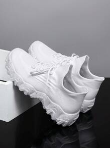 Women's Breathable Round Toe Slip-On Cushion Sneakers, Ladies' Casual Knitted Shoes - 白色 - 查看 4