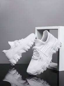 Women's Breathable Round Toe Slip-On Cushion Sneakers, Ladies' Casual Knitted Shoes - 白色 - 查看 2