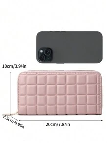 MIYIN Monedero simple cheque de diamantes patrón dama largo cremallera - Rosa - Ver 8