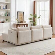 106" Multi-Module Combination Style Sofa For Living Room, Bedroom And Other Lounge Spaces, Modern Minimalist Corduroy Combination Sofa With 2 Comfort Cushions With USB And C Charging Ports, Beige