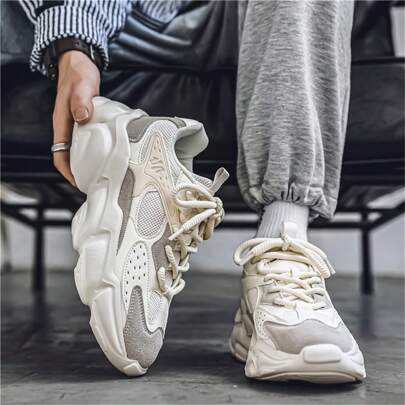 Men's Casual Sports Sneakers For Fall & Winter, Lightweight Anti-Slip Durable Black Elevator Shoes