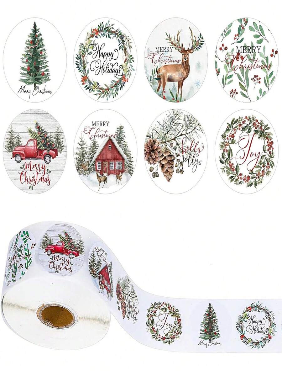 500pcs/Roll Christmas Stickers, Gift Wrapping Labels, Stationery Stickers - Multicolor - View 1
