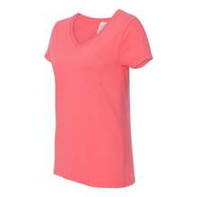 Heavy Cotton Womens V-Neck T-Shirt (Coral Silk) - 珊瑚粉 - 查看 3