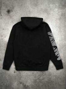 Men's Funny Hip-Hop Portrait Printed Hooded Sweatshirt - Black - View 2