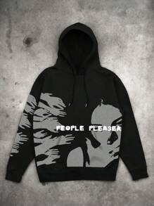 Men's Funny Hip-Hop Portrait Printed Hooded Sweatshirt - Black - View 1