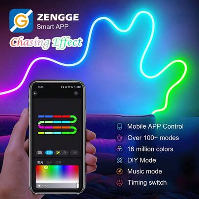 多色 LED 灯带，带遥控器和 APP 控制，DIY 形 USB 霓虹灯绳灯，带 RGBIC 分段效果幻想照明，音乐同步变色，适用于游戏和卧室 LED 灯节日装饰灯圣诞装饰照明