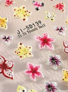 2 Peças Adesivos de Unhas com Flor de Hibisco Leopardo Gravado em 5D, Decalques de Unhas com Pétalas Coloridas de Flor, Adesivos de Unhas Autoadesivos com Estampa de Pétala Havaiana Gravada em Estilo Y2K