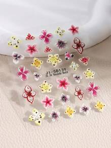 2 Peças Adesivos de Unhas com Flor de Hibisco Leopardo Gravado em 5D, Decalques de Unhas com Pétalas Coloridas de Flor, Adesivos de Unhas Autoadesivos com Estampa de Pétala Havaiana Gravada em Estilo Y2K