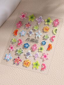 2 Peças Adesivos de Unhas com Flor de Hibisco Leopardo Gravado em 5D, Decalques de Unhas com Pétalas Coloridas de Flor, Adesivos de Unhas Autoadesivos com Estampa de Pétala Havaiana Gravada em Estilo Y2K