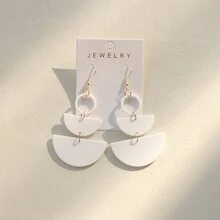 JUHU 1 对时尚长款空心白色半圆形亚克力吊坠耳环，女士派对礼物 - 白色 - 查看 1