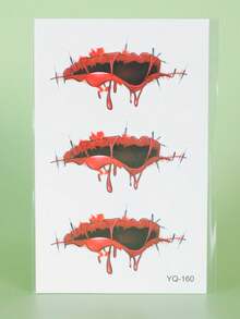 6 件万圣节夜光贴纸血疤临时纹身防水防汗一次性纹身贴纸男女适用脸部、颈部、手臂人体艺术假纹身 - 彩色 - 查看 9