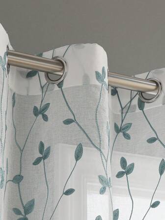 1pc Embroidered Sheer Curtain, Softening Light Sheer Curtain, Perforated Sheer Curtain, Grommet Sheer Curtain, Semi-Transparent Filtering Sheer Curtain, Suitable For Home Or Office Use, Solid Color Farmhouse Style Curtain For Living Room, Bedroom, Balcony, Home Decor