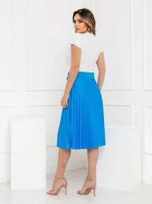 Evangelical Fashion Midi Pleated Skirt With Lined Buckle Belt Code:124 - 天藍色 - 查看 2