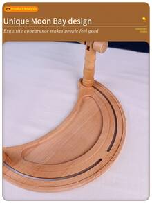 1pc  Beechwood Rotating Embroidery Hoop Stand, Portable Desktop Cross Stitch Frame With Moon-Shaped Base, Easy Assembly, Suitable For Various Embroidery Angles - Khaki - View 6