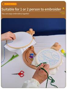 1pc  Beechwood Rotating Embroidery Hoop Stand, Portable Desktop Cross Stitch Frame With Moon-Shaped Base, Easy Assembly, Suitable For Various Embroidery Angles - Khaki - View 7