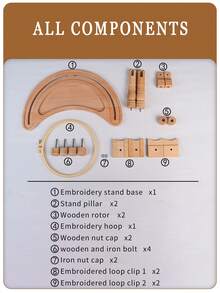 1pc  Beechwood Rotating Embroidery Hoop Stand, Portable Desktop Cross Stitch Frame With Moon-Shaped Base, Easy Assembly, Suitable For Various Embroidery Angles - Khaki - View 10