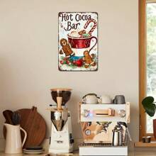 8"X12" Vintage Hot Chocolate Bar Metal Tin Sign, Iron Wall Art Decor For Farmhouse, Bathroom, Garage, Cafe - Multi-Purpose English Text, Stickers, Wall Decal, Vinly Decal For Home Decorations, Spring Decoration Items Refresh Your Home, Rama Decoration Stickers