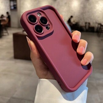 酒红色简约加厚手机壳，防摔设计，TPU手机后盖，适用于 16/16plus/16pro/16promax/15/15plus/15pro/15promax/11/12/13/14promax/11pro/11promax/12pro/12promax/13pro/13promax/14pro/14promax/14plus，防水防震防刮