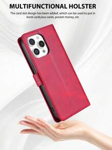 翻盖皮套 + 支架 + 设计全保护手机壳，兼容 Apple 16 Pro Max/ S24U/Redmi Note 13 Pro，兼容 Iphone 11/12/13/14/15 Pro Max、S24U、OPPO、VIVO、Redmi Note 11/12/13 Pro - 酒紅色 - 查看 3