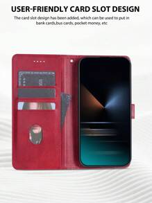 翻盖皮套 + 支架 + 设计全保护手机壳，兼容 Apple 16 Pro Max/ S24U/Redmi Note 13 Pro，兼容 Iphone 11/12/13/14/15 Pro Max、S24U、OPPO、VIVO、Redmi Note 11/12/13 Pro - 酒紅色 - 查看 5