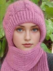 1 Stück Damen Fleece Beanie Mütze und Schal Set, zweifarbig, niedlich, Winterskimütze, dick und warm, Ohrenschutz, gestrickte Mütze und Schal Set, Winterschal, Fleece Beanie Set, dick und kältebeständig, elastische gestrickte Schlauchschal, für Damen und Herren Outdoor, Damen Winter Warm integrierte gestrickte Mütze und Schal, vielseitig, windundurchlässiger Ohrenschutz, gestrickte Mütze, Winter Mütze und Schal Set, Damen kalt und warm gestrickte Mütze mit Ohrenschutz
