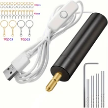 110入組電動手鑽工具套件，鑄模用途，搭配電動手鑽半自動鑽夾套件 (含8個鑽尖（0.8-1.2mm），20個鑰匙扣，40條環形眼針和40個開口眼釘 )。適用於使用樹脂、塑料、木材、聚合粘土等材料製作珠寶、鑰匙扣、吊墜。 - 彩色 - 查看 2