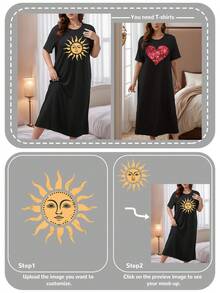 Customized Plus Size Photo/Couple/Family/Friend/Pet Photo Printed Comfortable Loose Shift Dress, Suitable For Christmas/Valentine's Day/Anniversary Party, Black Long Dress, Autumn/Winter Dress, Holiday Gift For Summer - Black - View 4
