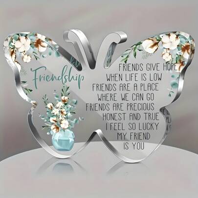 1pc Acrylic Heart-Shaped Butterfly Paperweight, Decorative Craft, Friendship Gift, Birthday Gift For Female Friends, Encouragement Gift