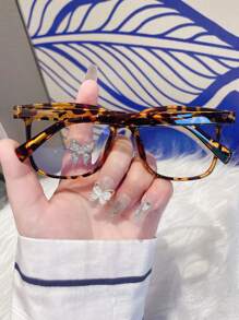 1pc Stylish & Generous Square Tea Bean Flower Eyeglasses, Daily Wear - Tea Bean Flower - View 3