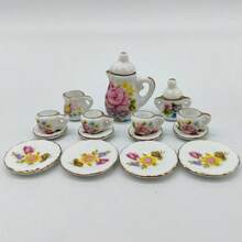 Bộ ấm trà sứ mini 15 món tinh tế | Hoa hồng thanh lịch, pháo hoa, mèo, cánh hoa, chấm bi xanh, hoa và các mẫu thiết kế khác | Đồ trang trí thiết yếu cho năm mới, giáng sinh và nhà búp bê, quà tặng cao cấp, Halloween, đồ trang trí Halloween - Nhiều màu - Xem 18