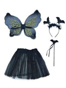 4 件万圣节蜘蛛蝙蝠翅膀拍照道具女裙派对装饰表演角色扮演装扮套装舞会