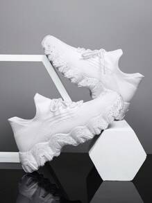 Women's Breathable Round Toe Slip-On Cushion Sneakers, Ladies' Casual Knitted Shoes - trắng - Xem 5