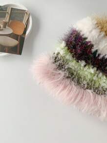 1 件女式彩虹扎染条纹毛边针织渔夫帽，韩式无檐便帽，适合冬季秋季日常佩戴 - 彩色 - 查看 8