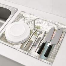 1pc, Rubber Drying Mat With Retro Coffee Printing Pattern, Tableware For Coffee Shop And Restaurant, Kitchen Carpet Tableware, Durable Diatom Mud Table Mat, Pet Mat. - Multicolor - View 4