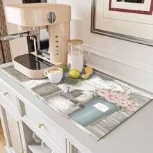 1pc, Rubber Drying Mat With Retro Coffee Printing Pattern, Tableware For Coffee Shop And Restaurant, Kitchen Carpet Tableware, Durable Diatom Mud Table Mat, Pet Mat. - Multicolor - View 6